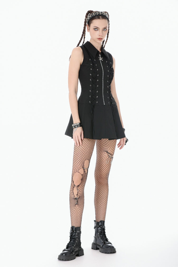 Skull Zip Sleeveless Punk Dress for Women - Gothic Edge