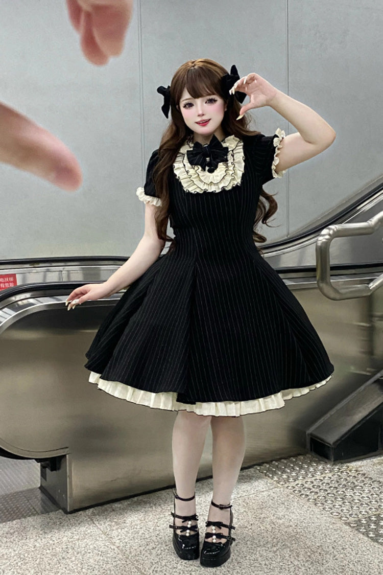 Striped Maid-Style Lolita Dress with Ruffled Sleeves