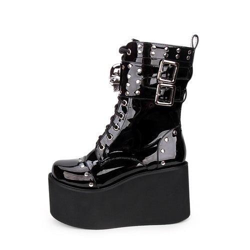 Dark Side-Zip Skull Motif Victorian Boots