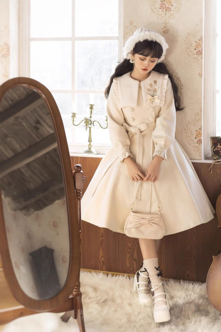 Slim Sweet Lolita Coat with Tulip Puff Sleeves and Embroidery