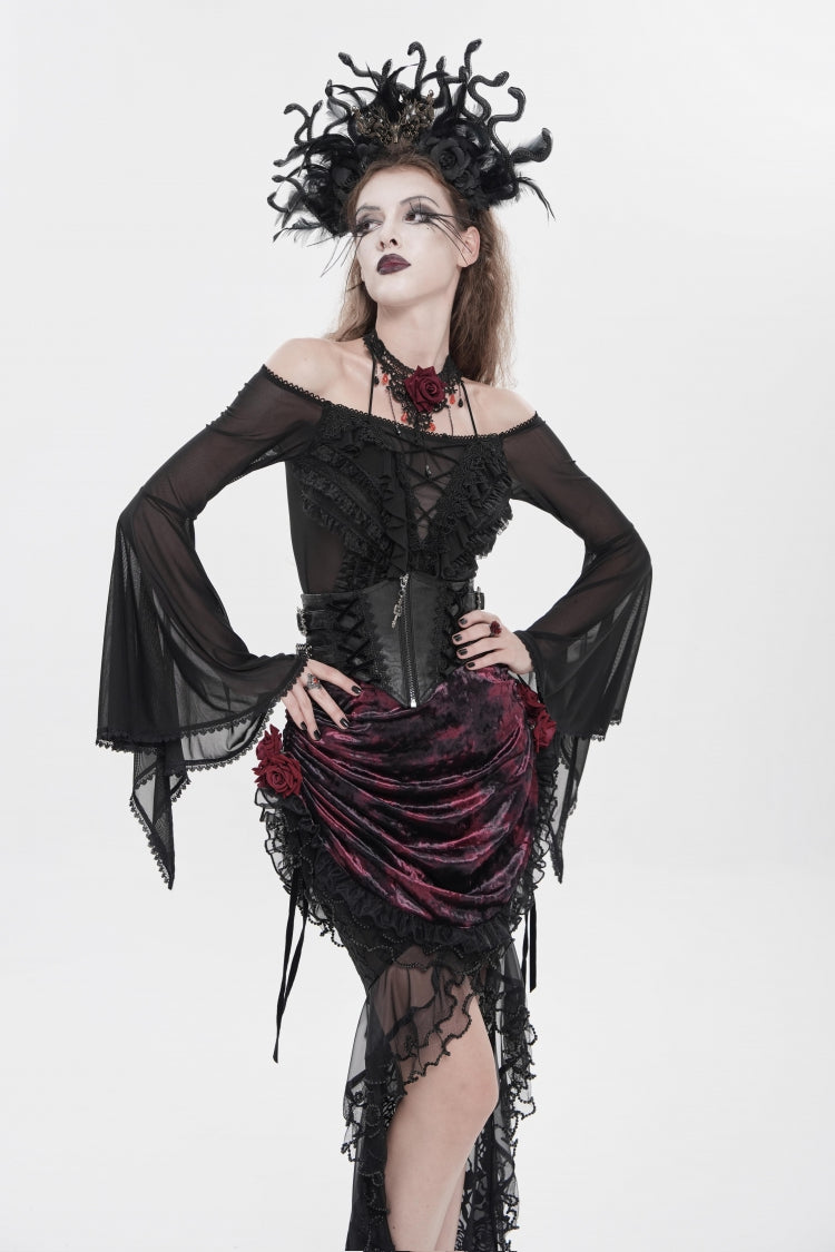 Women's Gothic Zip Girdle Accessory with Crochet Lace-Up, Slim Fit and Zipper