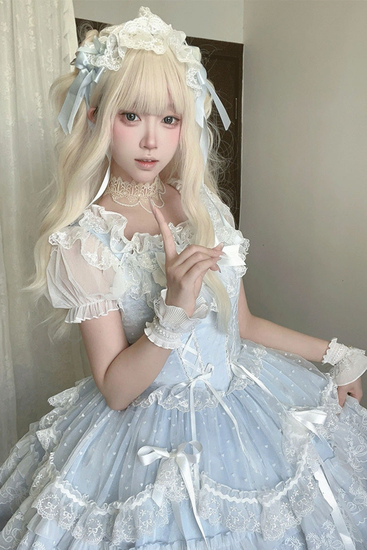 Ruffled Bowknot Lace-Up JSK with Sweet Lolita Charm - Candy House