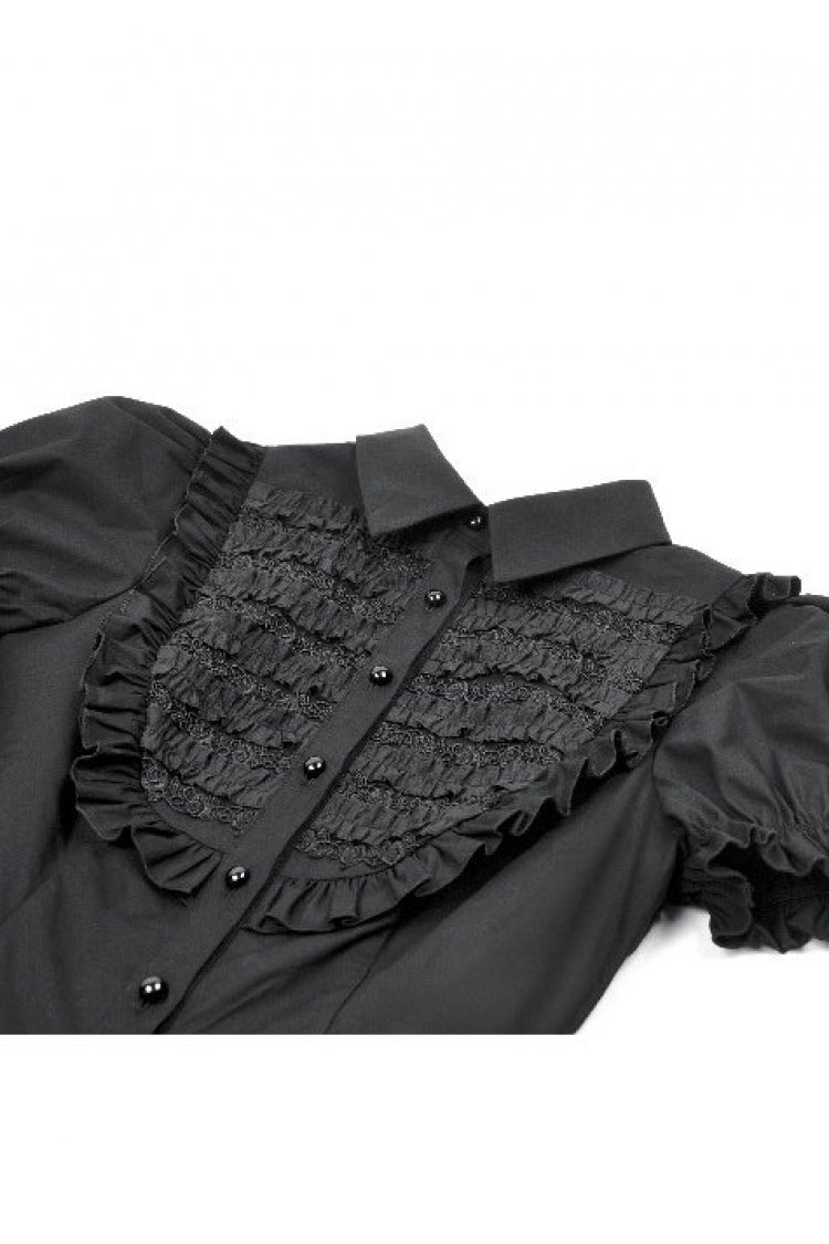 Victorian Slim Blouse with Ruffled Puff Sleeves - Gothic Edge