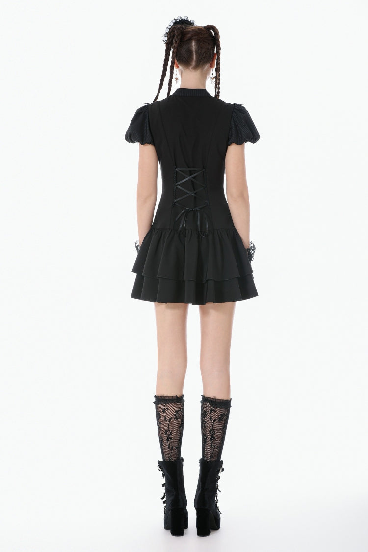 Lolita Dress with Bow Trim and Lace-Up Front