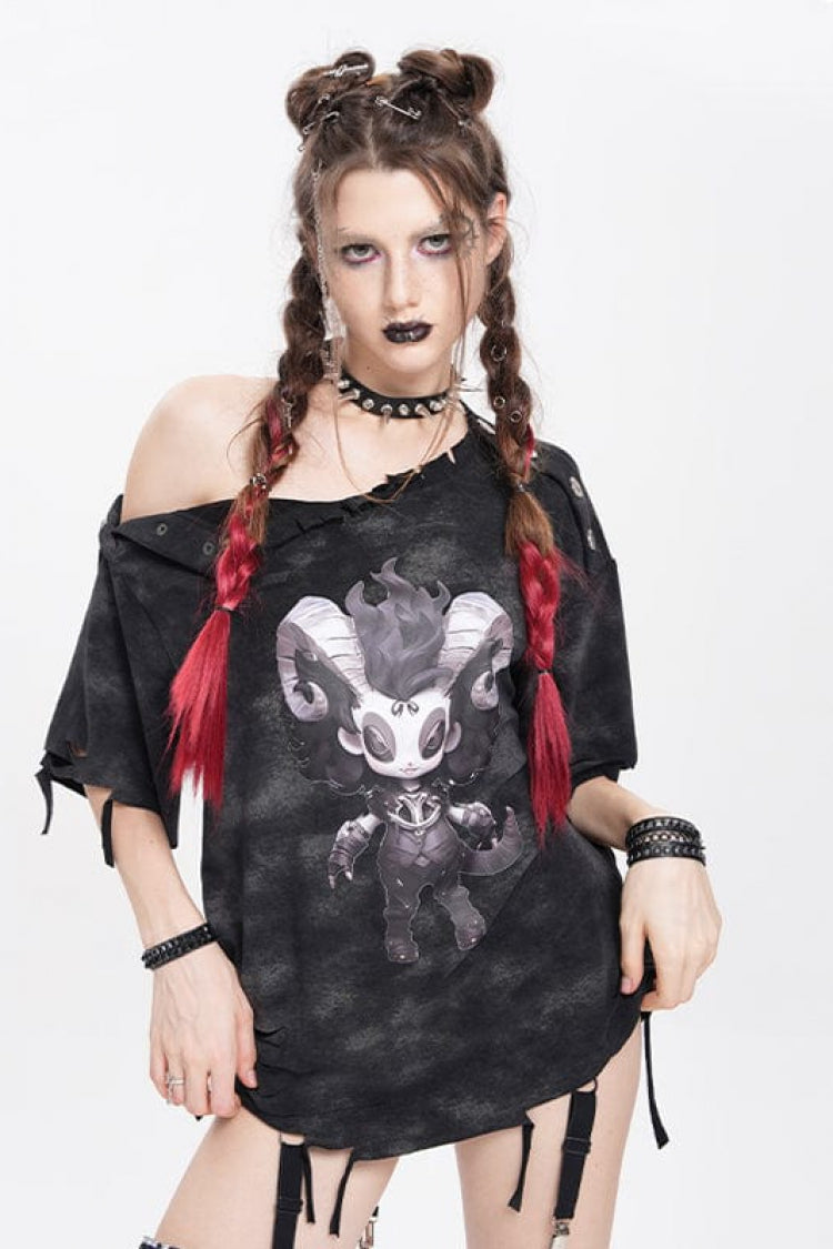 Punk Tee with Lilimar Print and Ripped Accents