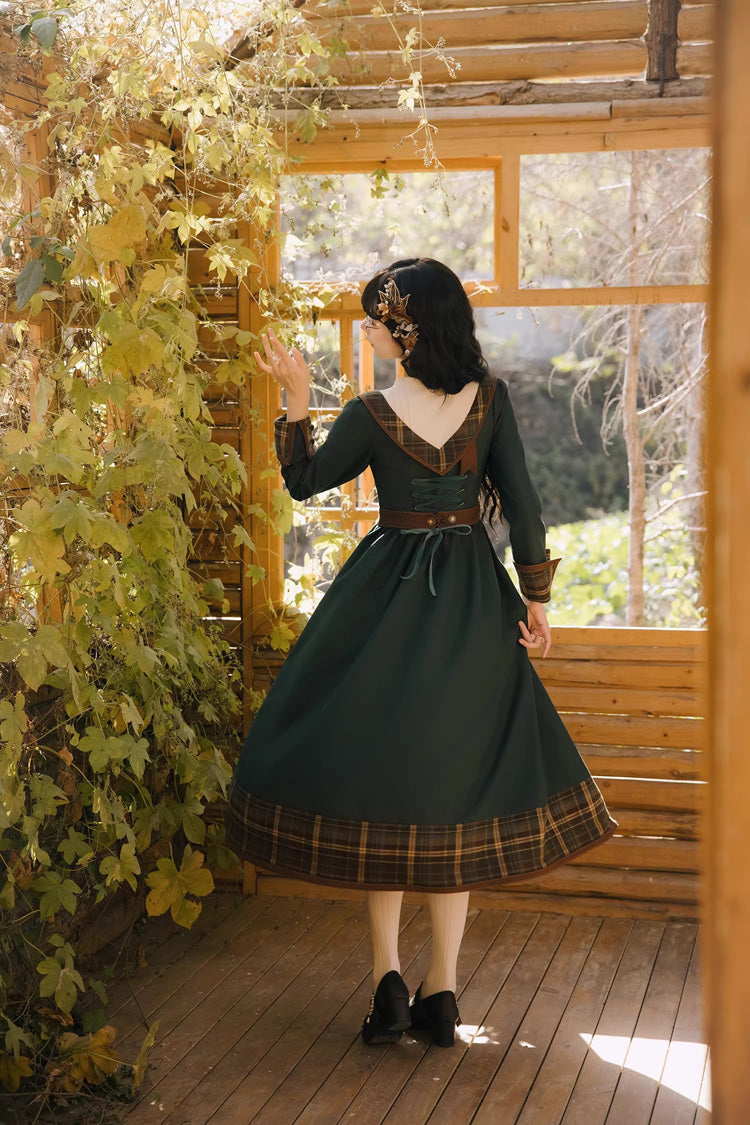 Emerald Autumn Chronicles Round Collar Long Sleeve Printed Embroidered Slim Sweet Lolita Gown