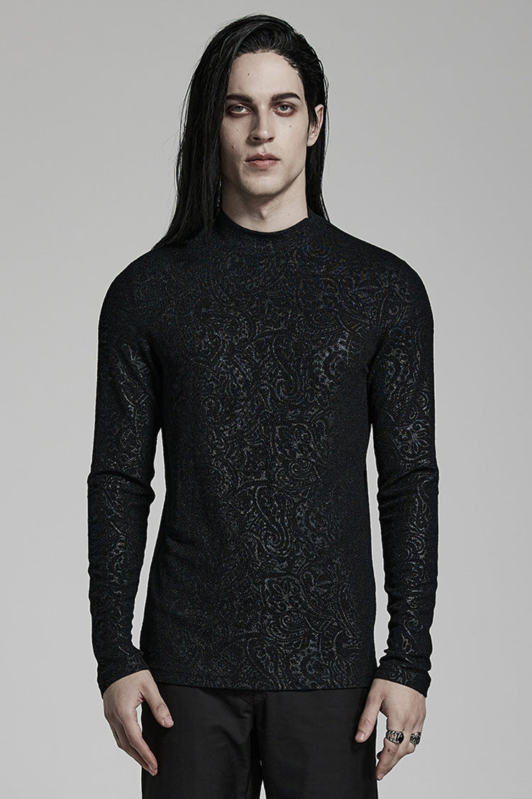 Slim-Fit Men's Gothic Print Blouse, Long-Sleeve Elegant Shirt
