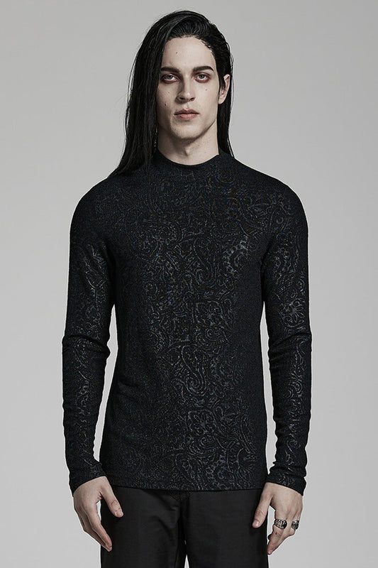 Slim-Fit Men's Gothic Print Blouse, Long-Sleeve Elegant Shirt