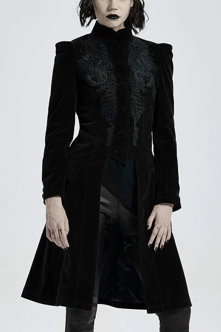 Victorian Floral Gothic Overcoat with Stand Collar and Long Sleeves