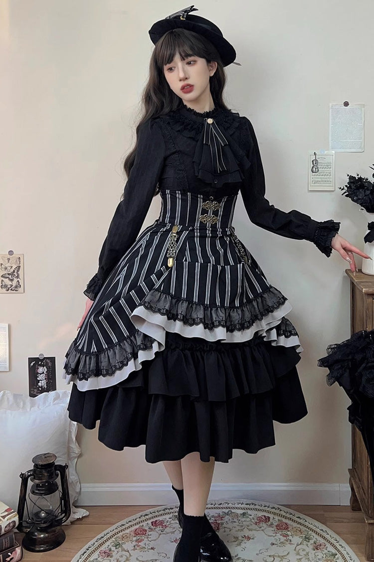 Multi-Layer Striped Ruffle Skirt for Lolita - Gothic Edge