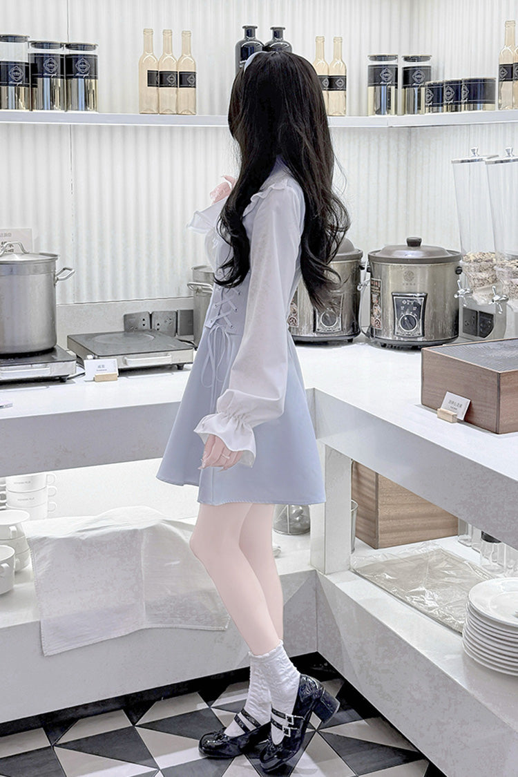Bowknot Lace-Up Sweet Jirai Kei Dress with Long Sleeves