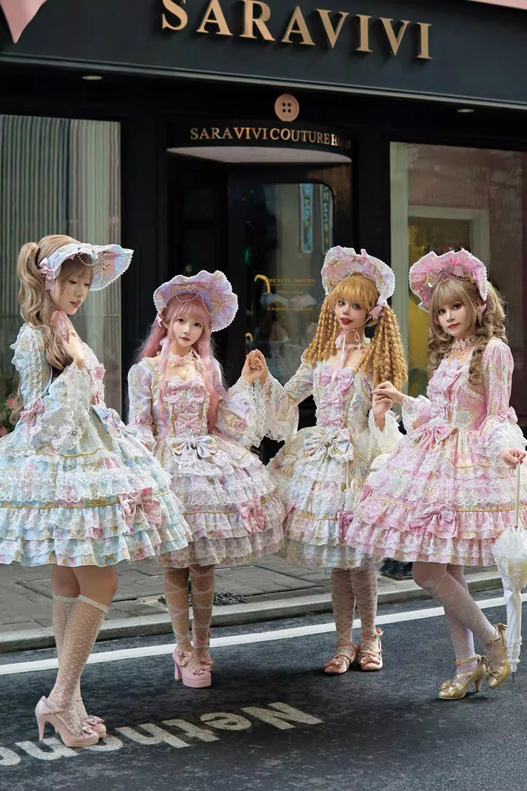 Candlelight Elegance Long Trumpet Sleeve Multi-Layer Ruffle Bow Lace Elegant Lolita Dress