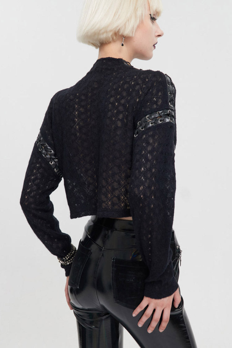 Loose Long-Sleeve Punk Sweater with Perforated Sleeves - Noir