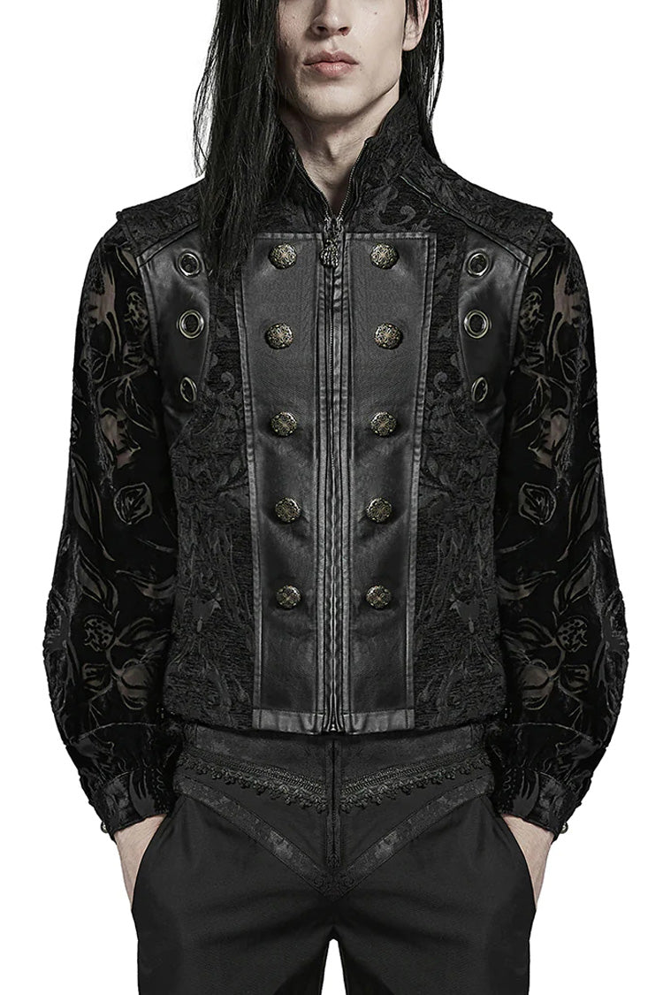 Gothic Men's Vest with Jacquard Print and Metal Ring Accents - Two Hues