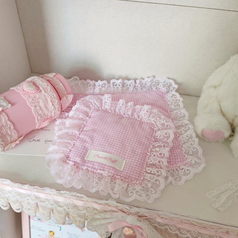 [Pre-Sale for 30 days] Powder Plaid Lace Meal Cushion - Pinkidollz