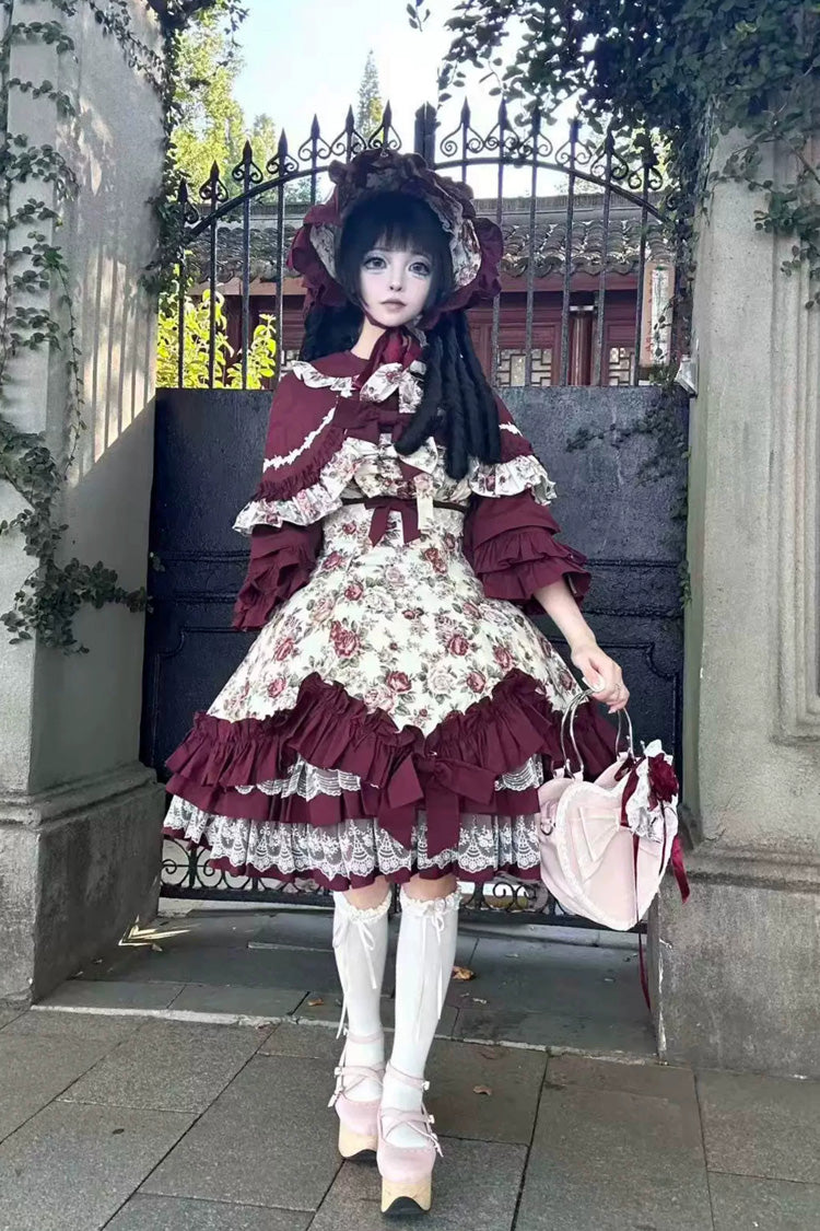 Ruffled Off-Shoulder Gothic JSK Dress with Bow and Lace