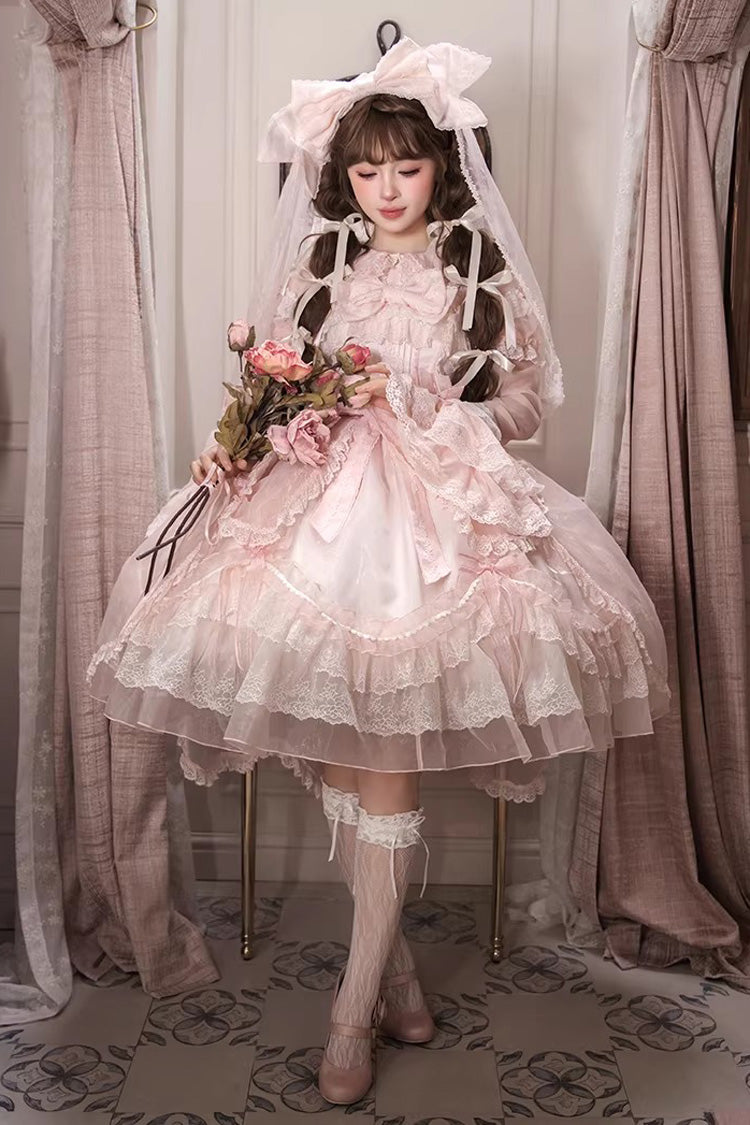 Candy Flavor Square Collar Sleeveless Ruffle Bow Lace Elegant Lolita JSK