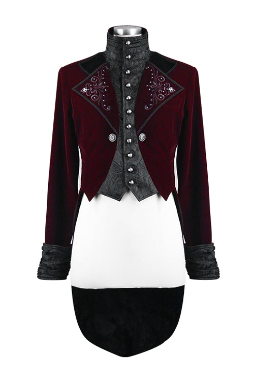 Wine Embroidered Rivet Dovetail Gothic Men's Coat