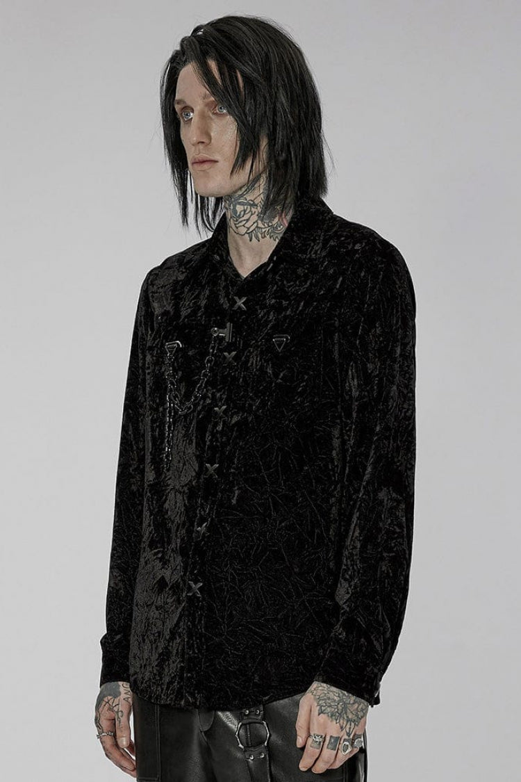 Steampunk Men's Blouse with Stand Collar and Detachable Chain - Two Variants