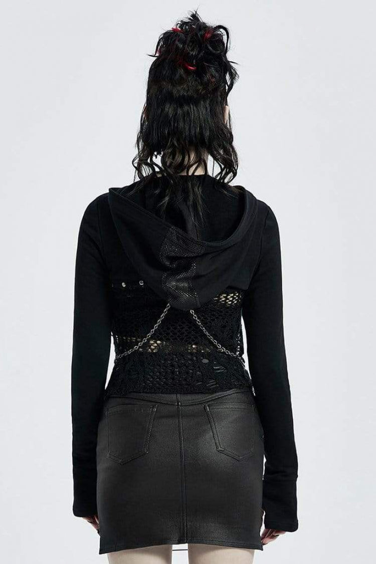 Steampunk Women's Hooded Coat with Ornate Chain Stitching - Dual Tone