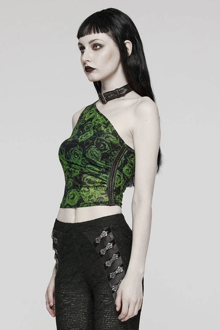 Women's Steampunk Halter Vest with Asymmetrical Off Shoulder, Sleeveless, Print in 2 Colors
