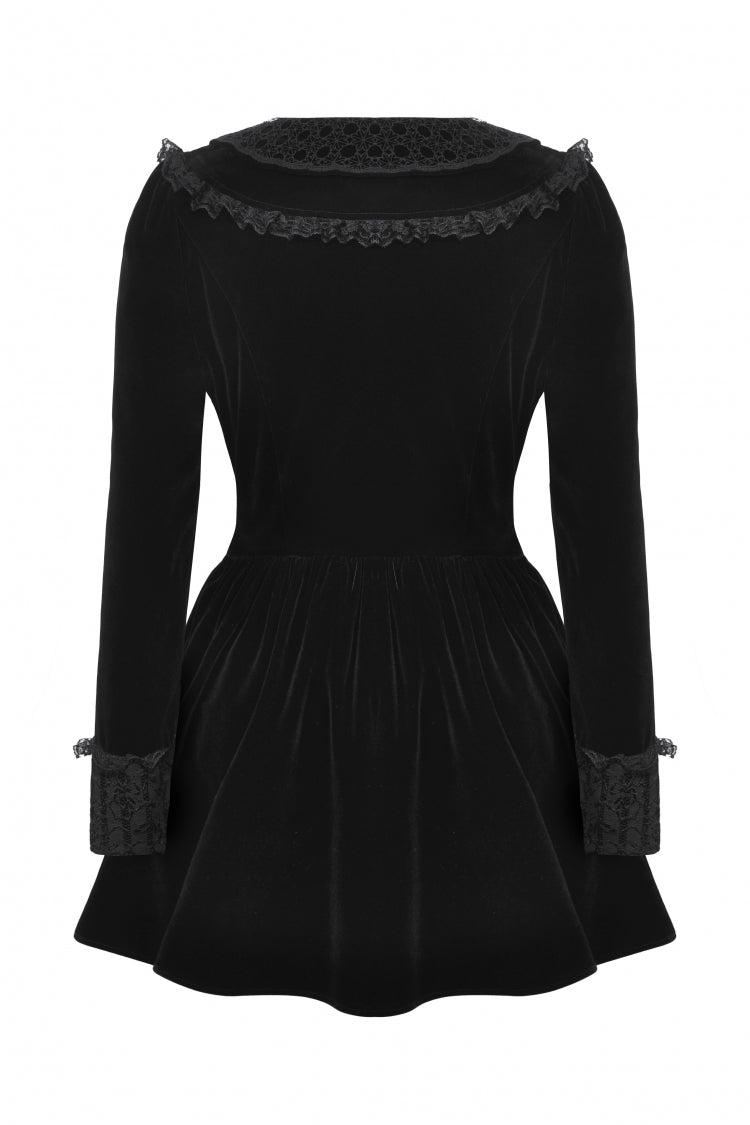 Gothic Velvet Short Dress with Lace Trim and Extended Sleeves
