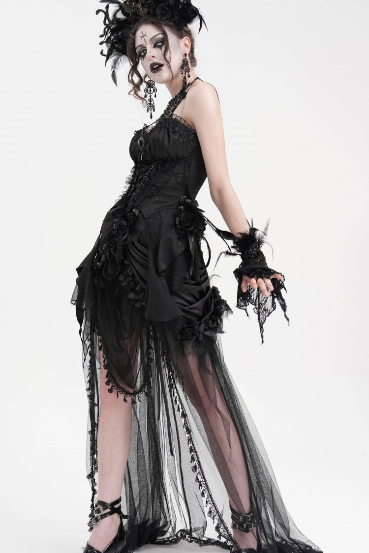 Gothic Overbust Corset with Lace-Up Back and Delicate Lace Trim