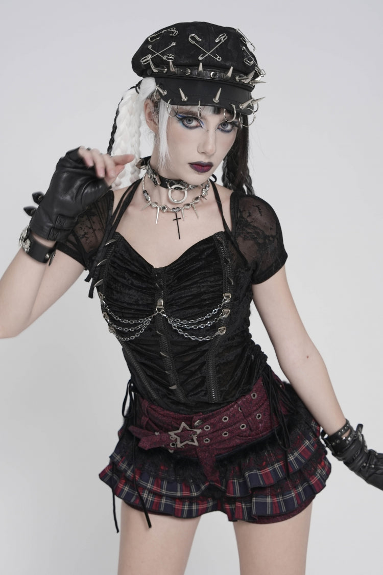 Crimson & Noir Multi-Layer Lace Detachable Eyelet Punk Plaid Falbala Shorts