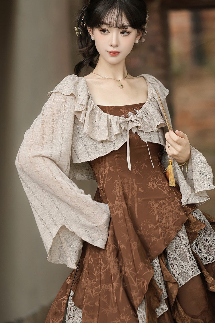 Chocolate Printed Asymmetric Punk JSK Set - Dune Traveler