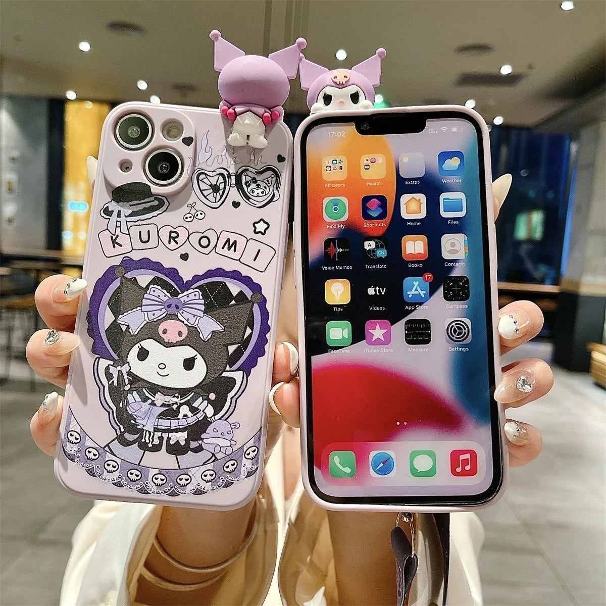 Lanyard Kuromi Charm Case 3D Phone Pearl Chain with