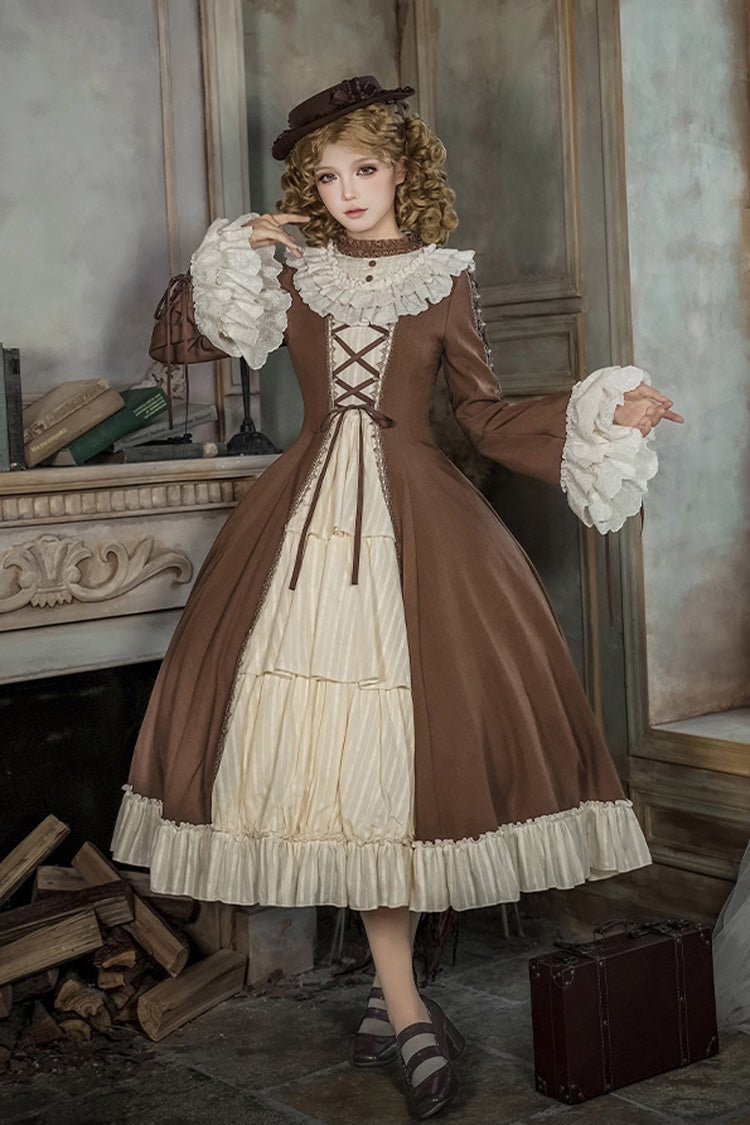Sweet Lolita Dress Set with Trumpet Sleeves and Bowknot Lace-Up