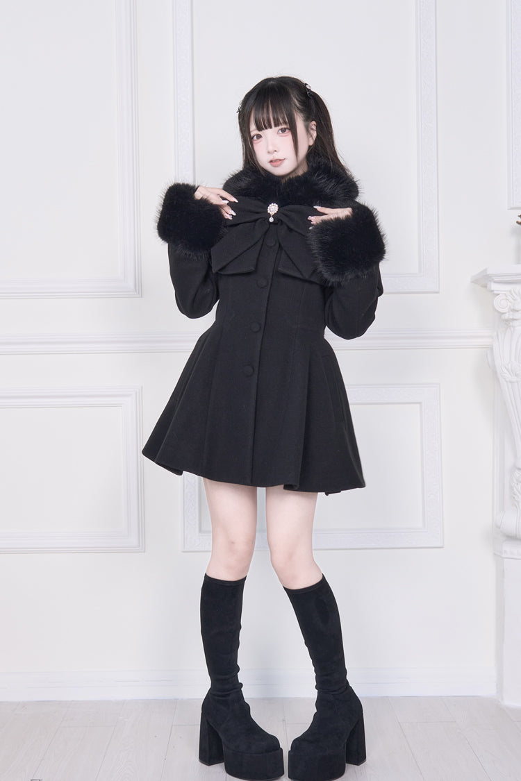 Sweet Lolita Coat with Bowknot and Plush Collar - Gothic Edge