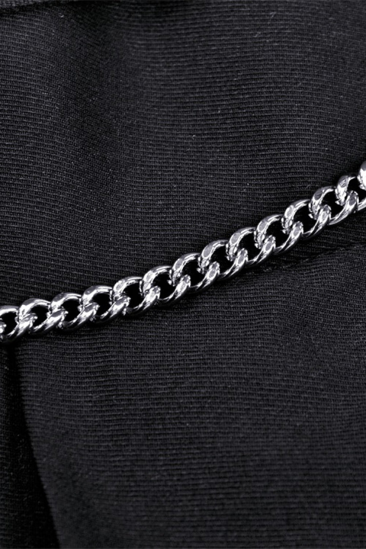 Jet-Black Chain-Trimmed Pleated Mini Skirt with Waistbelt