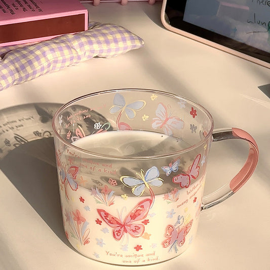 Tasse en verre à motif de papillons colorés - Kimi