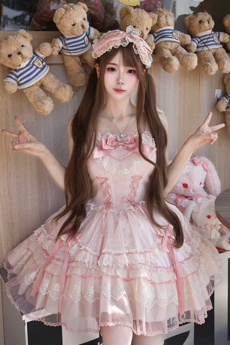 Candy House Sleeveless Ruffle Bow Lace-Up Lolita JSK