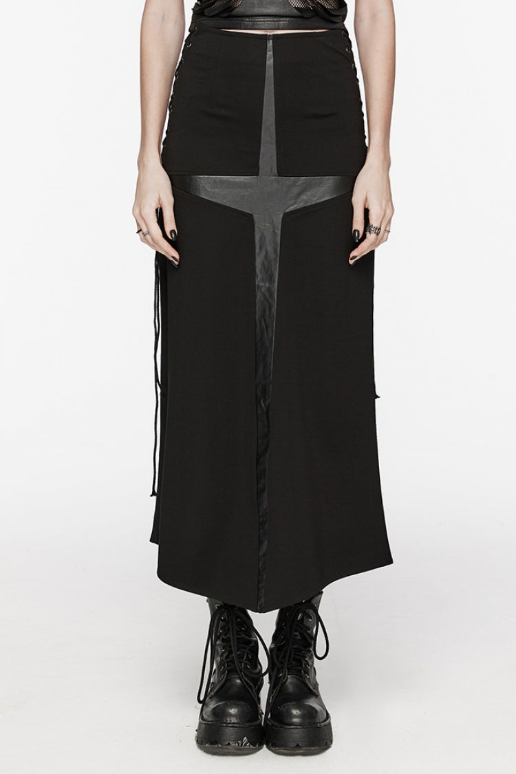 Women's Steampunk Skirt with Lace-Up Stitching and Cross Print