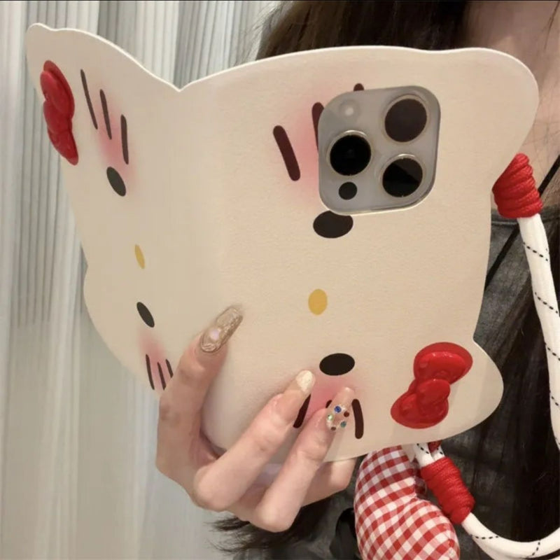 Cute Bow Kitty with IPhone Case with Red  Lanyard KI573