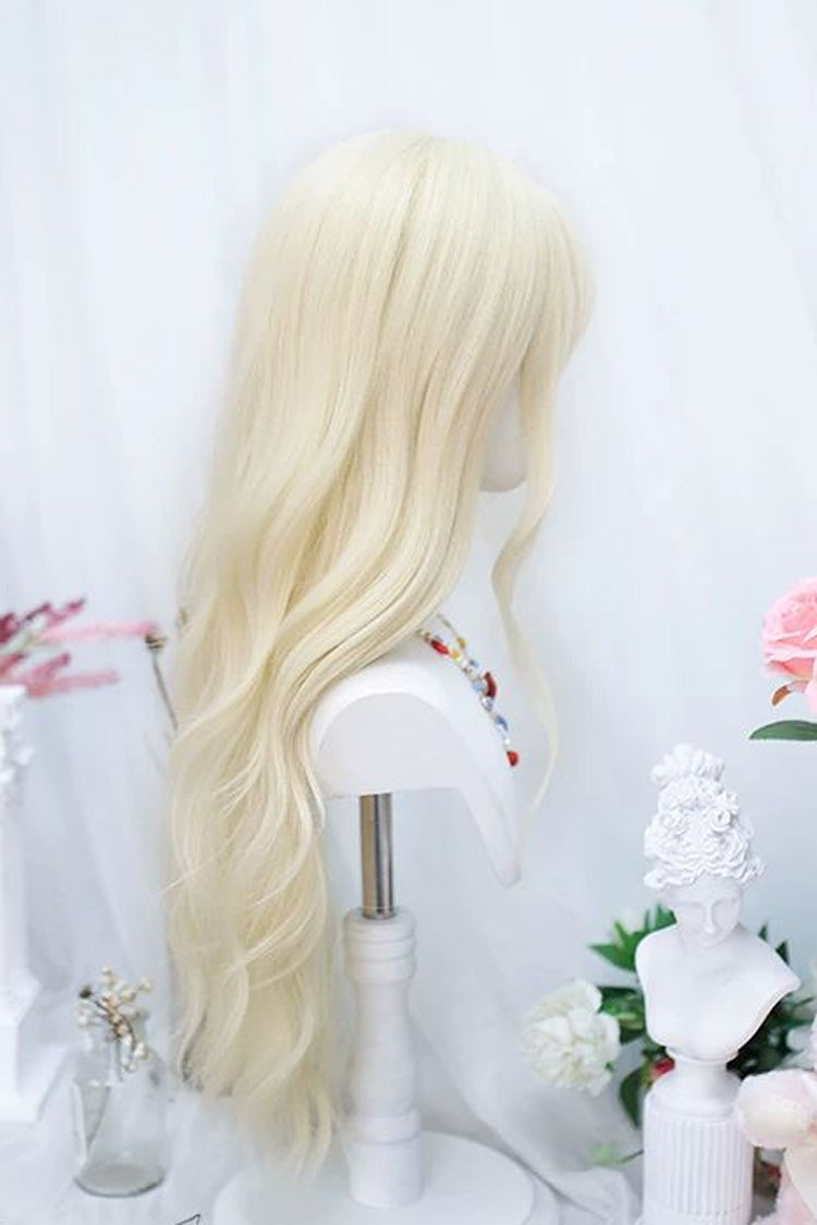 Walnut Blonde Blunt Bangs Long Curly Wig Japanese Sweet Lolita Style