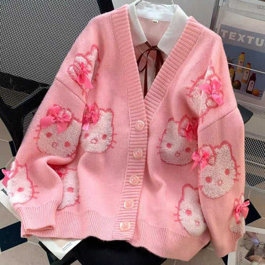 Pull cardigan rose doux avec nœud pour chaton KI612