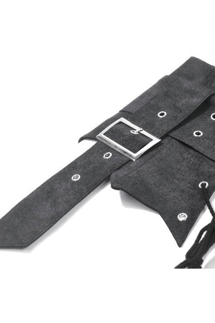 Washed Black Lace-Up Eyelet Punk Asymmetric Corset Waist Belt for Women