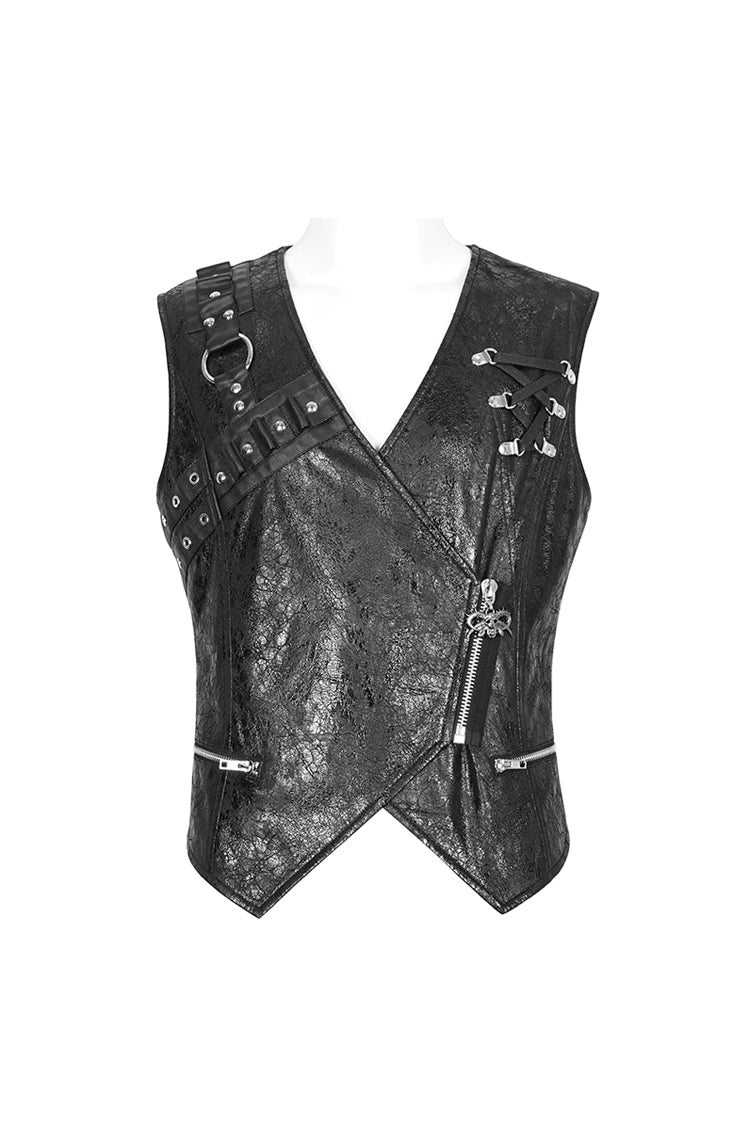 Men's Punk Faux Leather Vest with Zippers - Noir
