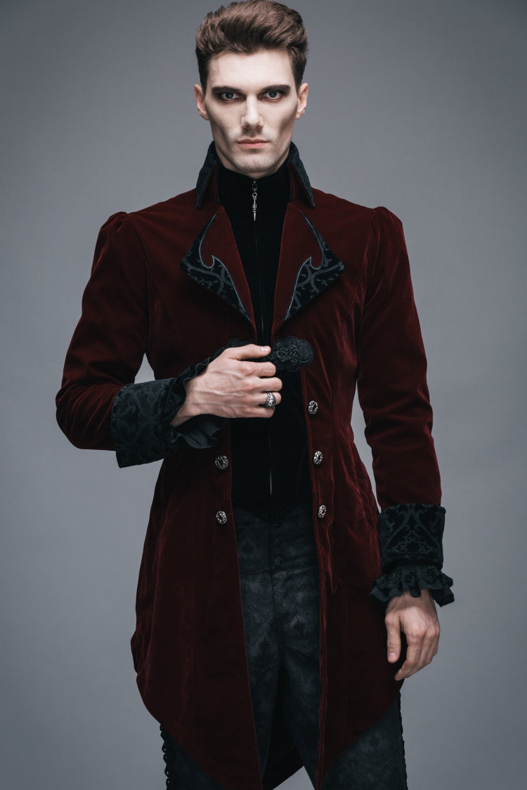 Crimson Formal Turn-Down Collar Swallowtail Gothic Coat