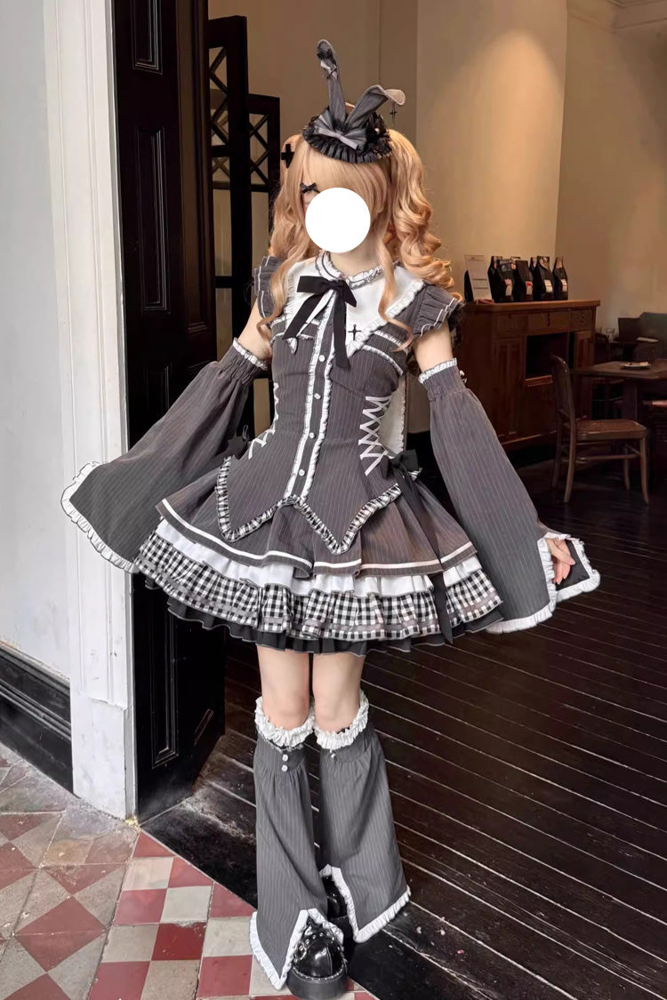 Detachable Hime Sleeve Lace-Up Gothic Dress Set - Berlin Covenant