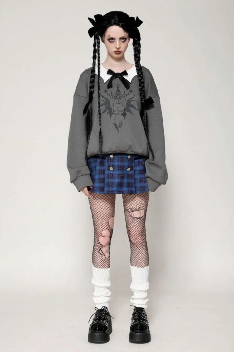 Vintage College Style Stars Plaid Pleated Mini Skirt