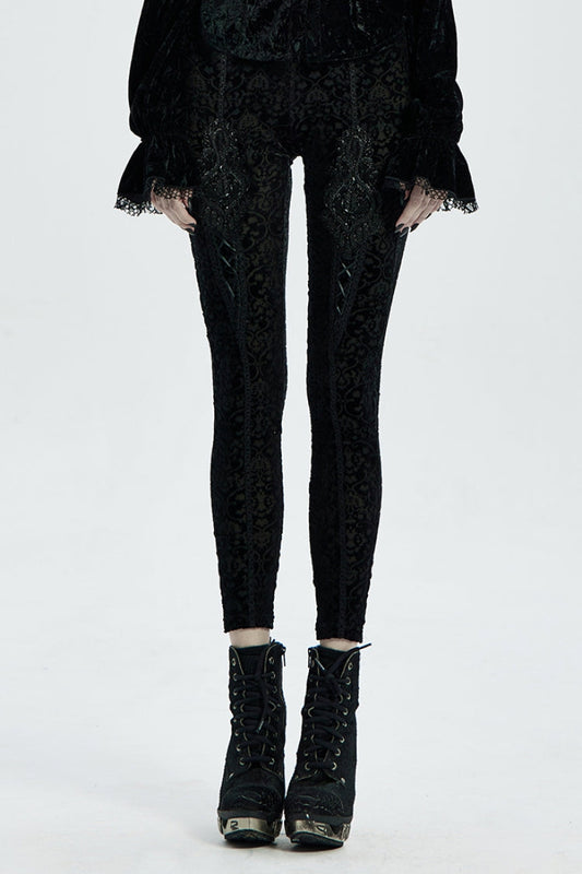 Gothic Leggings with Jacquard Pattern for Women in Black
