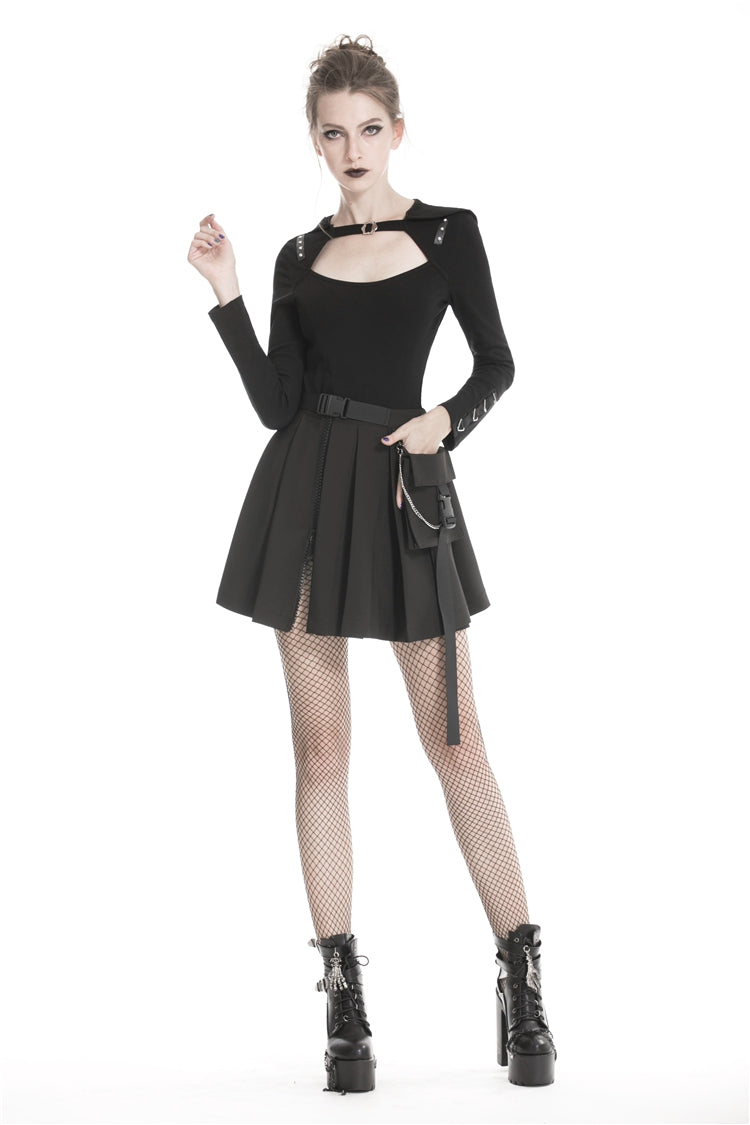 Zippered Pleated Punk Mini Skirt with Side Bag