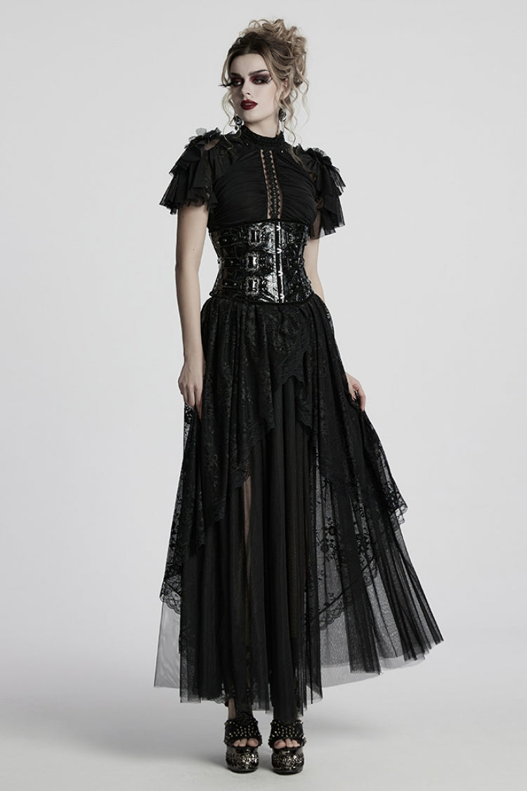 Gothic Ball Gown with Ruffled Lace Layers