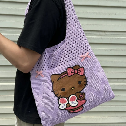 Sac à bandoulière tricoté Purple Vacation Kitty KI534