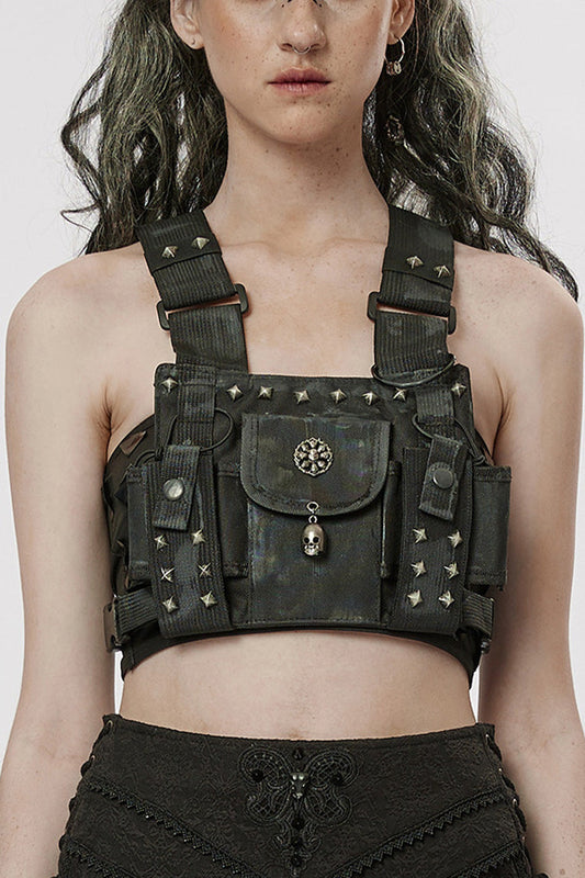 Post-Apocalyptic Skull Shoulder Bag with Rivets - Gothic Edge
