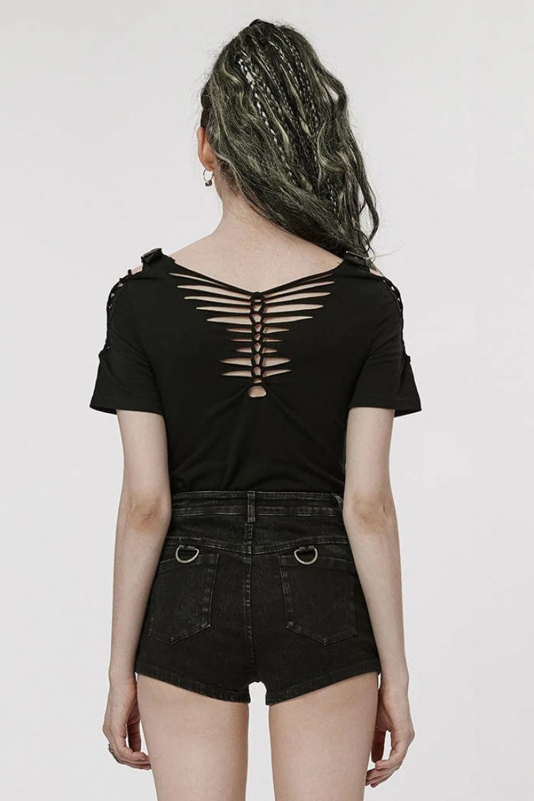 Steampunk Tee with Adjustable Distressed Shoulders